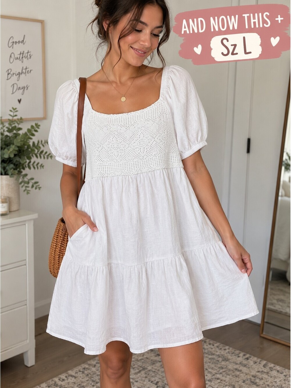 And Now This L White Eyelet Puff Sleeve Dress